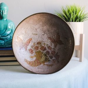 Vintage Brass Enameled Butterly Bowl with Pedestal